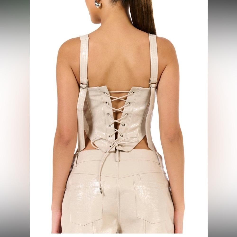 NEW Naked Wardrobe Cream CROC V CUT CORSET TOP with Lace Up